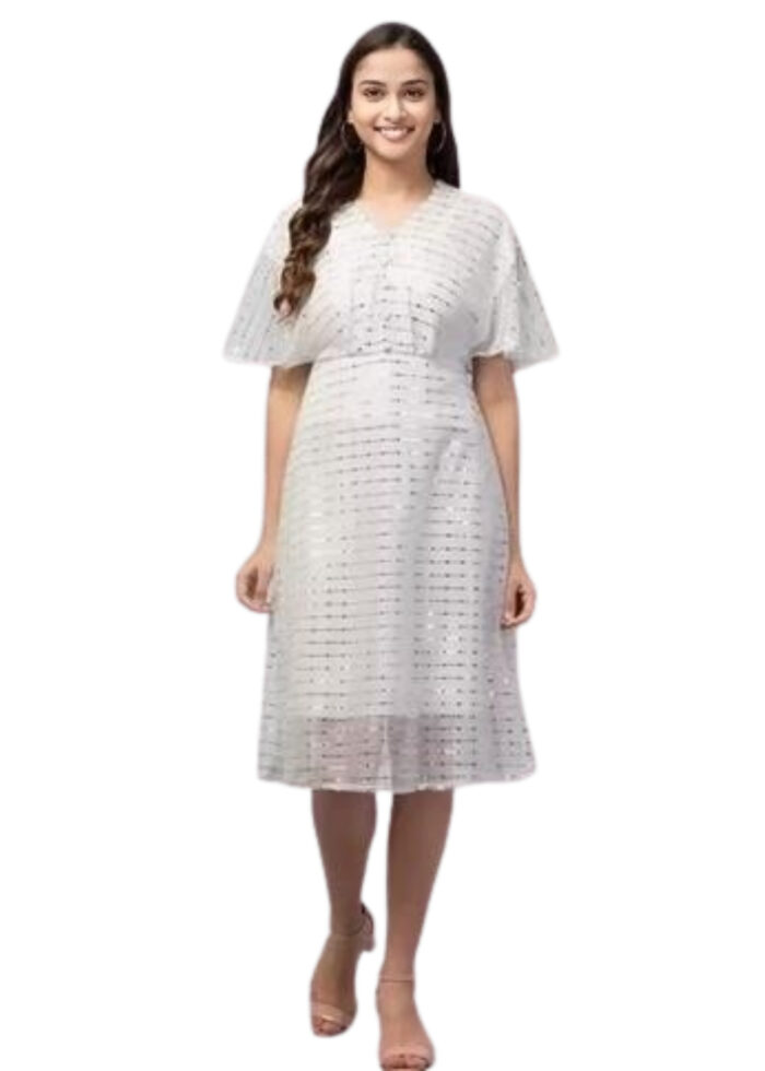White Embellished Work Net Dress From Swadeshi Zone