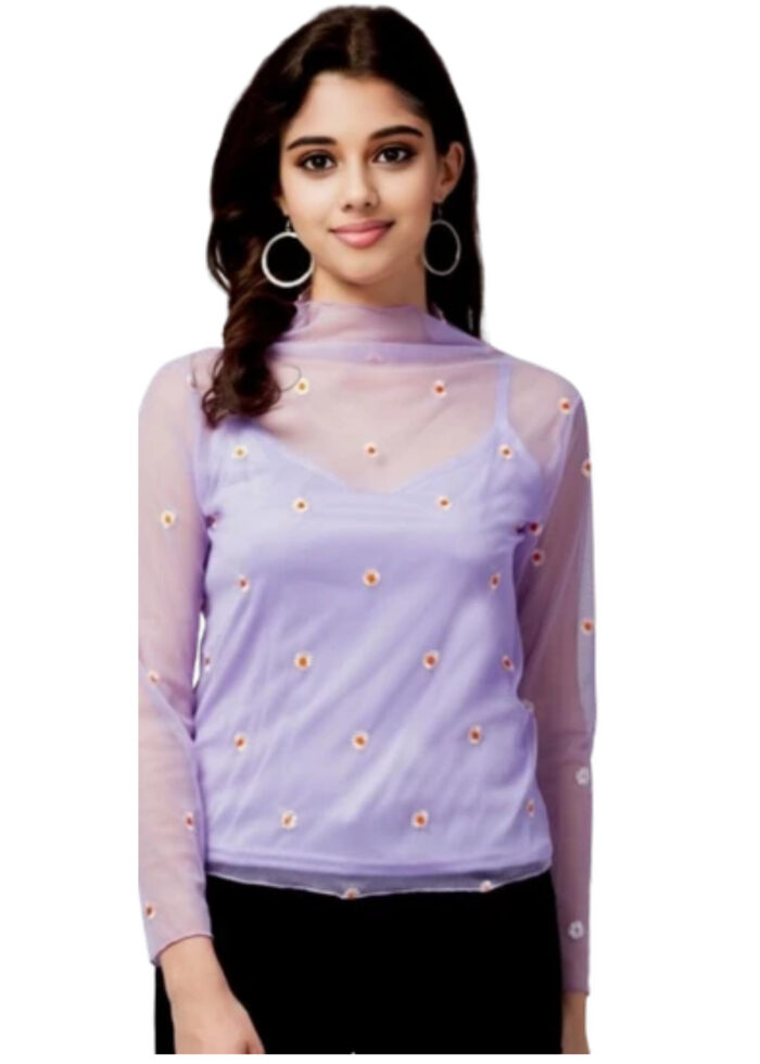 Fuchsia Color Embroidered Net Fabric Top From Swadeshi Couture